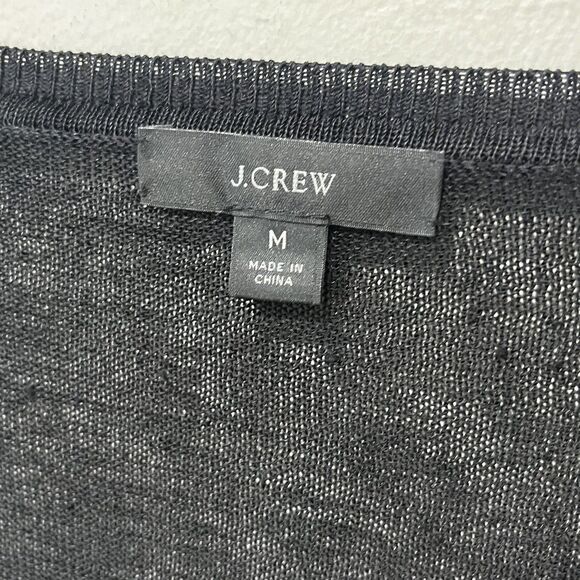 J.CREW Sweater Womens Medium Black Sheer Linen Blend V-Neck Side Buttons Preppy - Picture 3 of 8